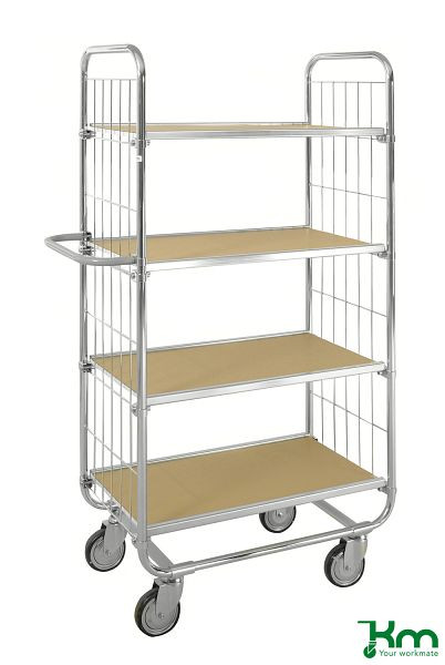 Kongamek ESD Etagenwagen Serie 8000, 4 Lenkrollen, 815 x 470 x 1590 mm, 4 Böden, KM8000-4S-ESD