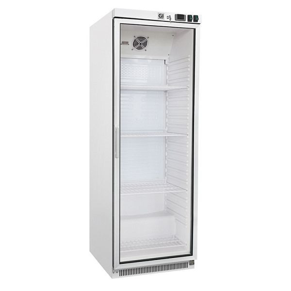 Gastro-Inox Kühlschrank aus weißem Stahl mit Glastür 400 Liter, statisch gekühlt mit Ventilator, Nettokapazität 360 Liter, 204.003