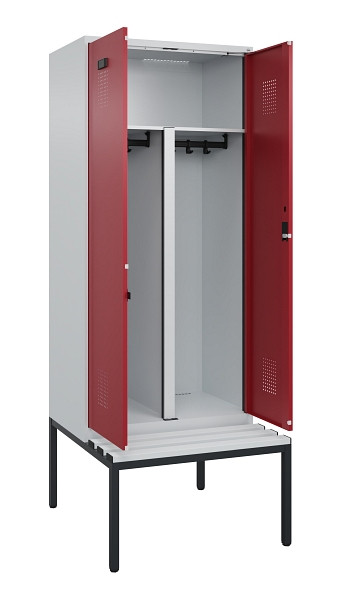 C+P PSA Doppel-Spind Evolo PLUS, Bank, 2 Abteile, 2120x800x815mm, 7035/3003, Zylinderschloss, Sitzfläche Kunststoff, Sitzbank, 0490527-22P S10085