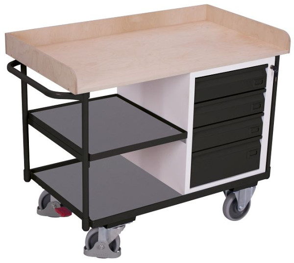 VARIOfit Werkstattwagen mit 3 Ladeflächen, Außenmaße: 1.220 x 640 x 955 mm, RAL 7016 anthrazitgrau, mit 4 rollengelagerten, sw-600.612/AG