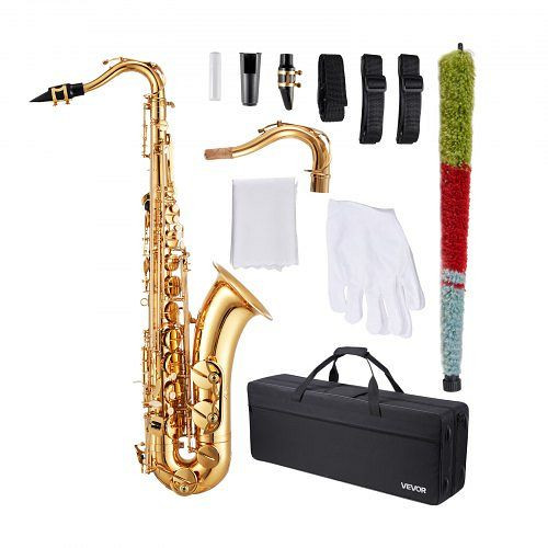 VEVOR Tenorsaxophon B-Dur Anfängerset, inkl. Tragetasche, Mundstück, Zubehör, 23-Tasten, für Anfänger & Schüler, Gold, WGSKSCZYJBDJC0YNH001V0