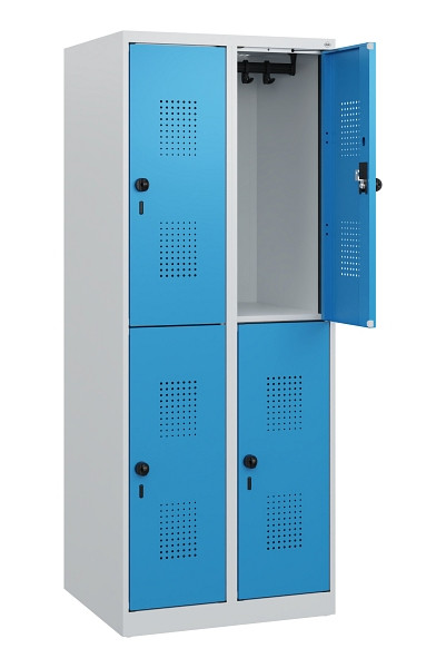 C+P Doppelstöckiger Spind Evolo PLUS, 4 Fächer, 1530x600x500mm, 7035/5012, Drehriegel, 0493005-20 S10007