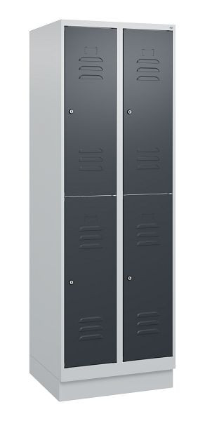 C+P Doppelstöckiger Spind Classic PLUS, Sockel, 2 Abteile, 1800x600x500mm, 7035/7016, Zylinderschlösser, 0803207-20 S10023
