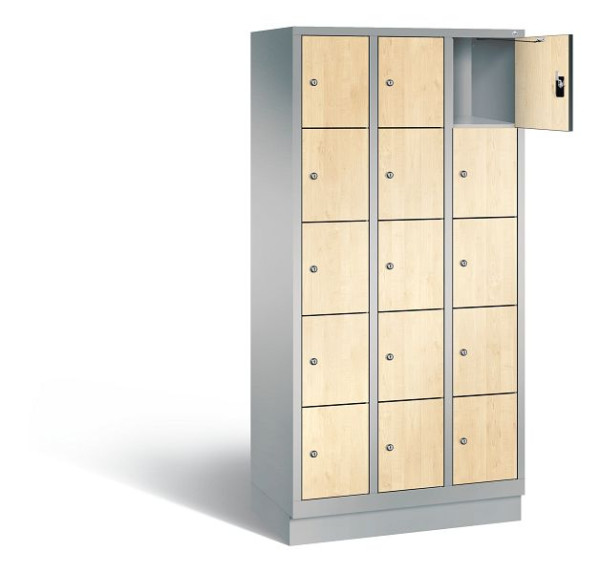 C+P Schließfachschrank Evolo, H1800xB900xT500mm, Farbe: Weißaluminium / Dekor Donau-Ahorn, 48020-305 S10263