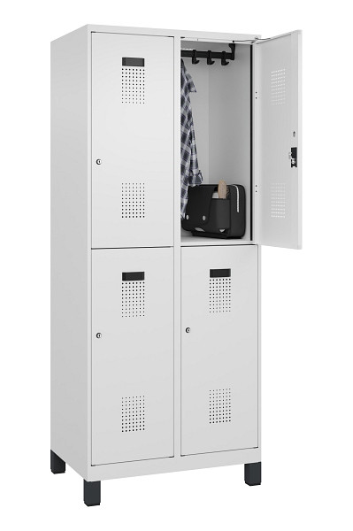C+P Doppelstöckiger Spind Evolo PLUS, mit Füßen, 4 Fächer, 1950x800x500mm, 9016, Frontfarbe RAL 9016 Verkehrsweiß, Zylinderschloss, 049310-22 S10047