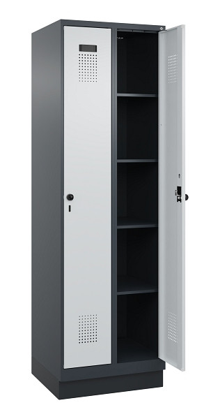 C+P Wäsche-Spind Evolo PLUS, mit Sockel, 2 Abteile, 1950x600x500mm, 7016/7035, Verschluss Drehriegel, Ablageböden 8, 049020-20B S10017