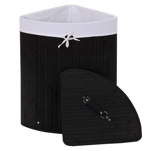 Mendler Eckwäschekorb HWC-C21, Laundry Wäschebox Wäschesammler Wäschebehälter, Bambus 61x48x35cm 50l, schwarz, 61141