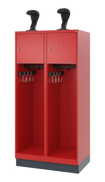 C+P Feuerwehrspind Evolo, Modell YOUNGSTER, 2 Abteile, H1630xB800xT500 mm, Feuerrot, Sockel, 0490015-22 S10011
