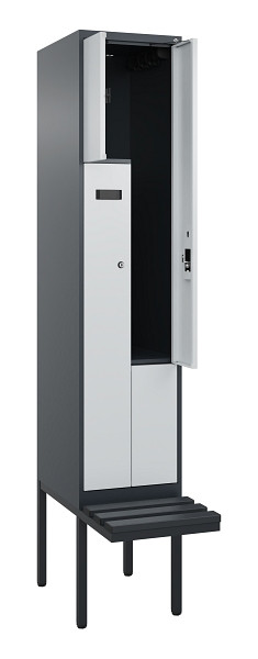 C+P Z-Spind Evolo PLUS, Bank, 2 Fächer, 2120x400x815mm, 7016/7035, Zylinderschloss, Material Sitzfläche Kunststoff, 0490437-122 S10098