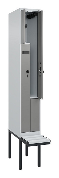 C+P Z-Spind Evolo PLUS, Bank, 2 Fächer, 2120x300x815mm, 7035/0004, Drehriegel, Material Sitzfläche Kunststoff, 0490437-102 S10068