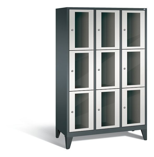 C+P Schließfachschrank Classic, 9 Fächer, H1850xB1200xT500 mm, Anthrazit/Grau, 8010A323 S10025