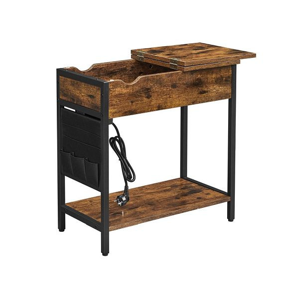 VASAGLE Beistelltisch mit Steckdose und USB-Anschlüssen Vintagebraun-Schwarz, LET311B01