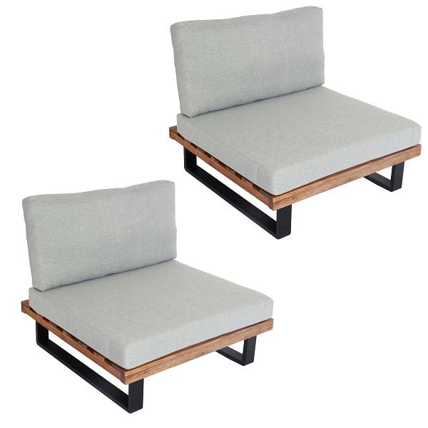 Mendler 2er-Set Lounge-Sessel HWC-H54, Garten-Sessel, Spun Poly Akazie Holz FSC Alu, hellbraun, Polster hellgrau, 2x98521+2x101469