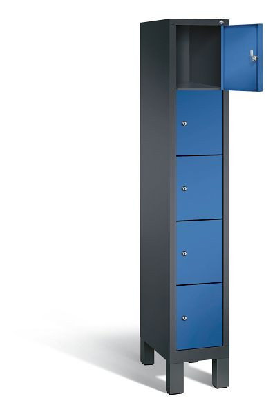 C+P Schließfachschrank Evolo, H1850xB320xT500mm, Farbe: Schwarzgrau / Enzianblau, 48010-105 S10090