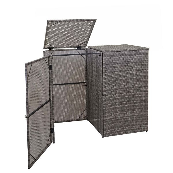 Mendler 2er-Mülltonnenverkleidung HWC-E25, Mülltonnenbox Mülltonnenabdeckung, Poly-Rattan 2x120l, grau, 65259