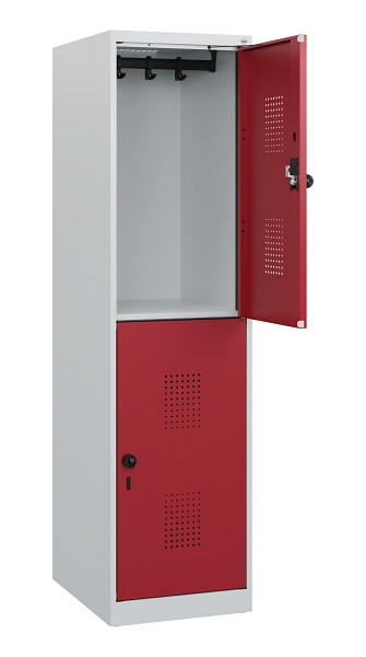 C+P Doppelstöckiger Spind Evolo PLUS, 2 Fächer, 1530x400x500mm, 7035/3003, Drehriegel, 0493005-12 S10004