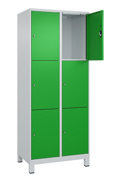 C+P Schließfachschrank Evolo PLUS, mit Füßen, 6 Fächer, 1950x800x500mm, 7035/60, Frontfarbe RAL 6037 Reingrün, 049010-223 S10011