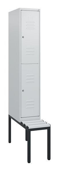C+P Doppelstöckiger Spind Classic PLUS, 1950x300x815mm, 7035/7035, Zylinderschlösser, mit untergebauter Sitzbank, 0803505-10 S10084