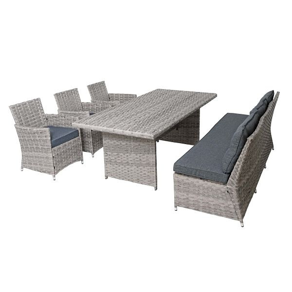 Mendler Poly-Rattan Sitzgruppe HWC-G59, Gartengarnitur Sofa Lounge-Set, 200x100cm, grau, Kissen dunkelgrau, 71767+71768