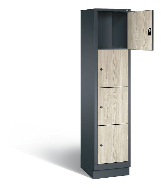 C+P Schließfachschrank Evolo, H1800xB420xT500mm, Farbe: Anthrazitgrau / Dekor Sen-Esche, 48020-124 S10149