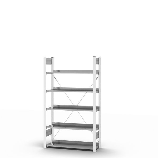 hofe Grundregal, zerlegt, 5 Böden 1750 x 300 x 1000 mm, verzinkt Stützprofile - Verkehrsweiß/RAL 9016, HWG17310EX