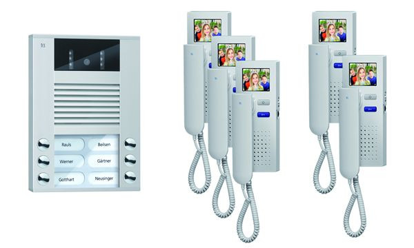 TCS Türkontrollsystem video:pack AP für 5 Wohneinheiten, mit Außenstation AVE 6 Klingeltasten, 5x Video Türtelefon IVH3222, Steuerung, PVE1550-0010