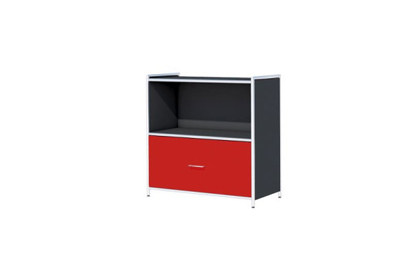 Kerkmann Sideboard breit, mit 1 Schubfach rot für 2 OH, Artline, B 800 x T 380 x H 780 mm, anthrazit/Rot, 13799013