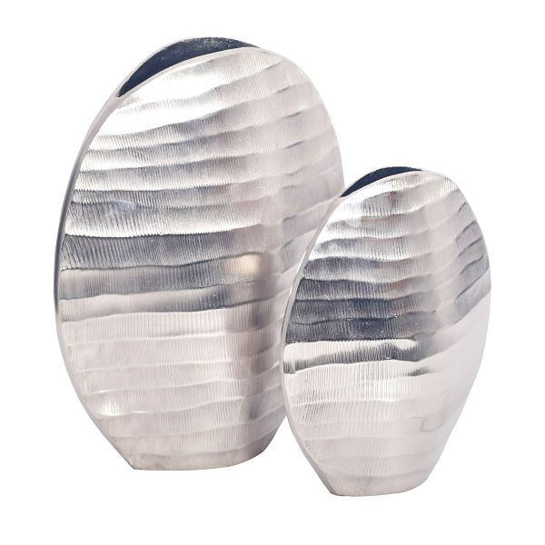 Wohnling Deko Vase 2er Set Aluminium Silber Blumenvase Wellenmuster, Dekovase Rund 2-teilig für Blumen, Alu Tischvase Wohndeko Metall, WL7.187