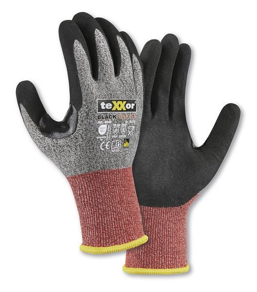 teXXor Schnittschutz-Strickhandschuhe CUT F, Farbe: grau-meliert/rot/schwarz, Größe: 9, VE: 12 Paar, 2640-9