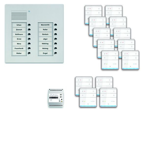 TCS Türkontrollsystem audio:pack UP für 14 Wohneinheiten, Außenstation PUK 14 Klingeltasten 2-spaltig, 14x Freisprecher ISW5010, Steuerung, PPUF14/2-EN/01
