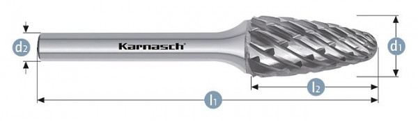 Karnasch Hartmetall-Frässtift unbeschichtet RBF/ HP-8 d1= 6 / l2= 18 / d2= 6 / l1= 50mm, VE: 3 Stück, 114046010