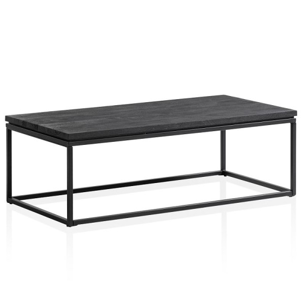 Wohnling Couchtisch 120x60x40 cm Mango Massivholz/Metall Schwarz Sofatisch Rechteckig, Wohnzimmertisch mit natürlicher Holzmaserung, WL6.987