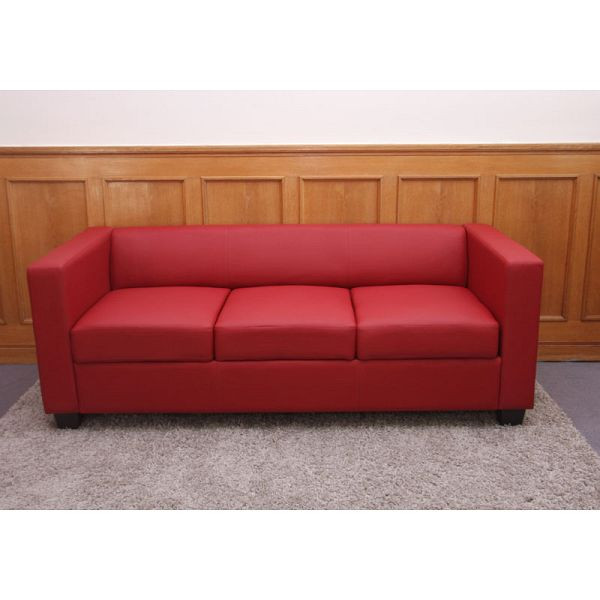 Mendler 3-1-1 Sofagarnitur Couchgarnitur Loungesofa Lille, Leder rot, 2x17643+2x17644+17647+17648+17649