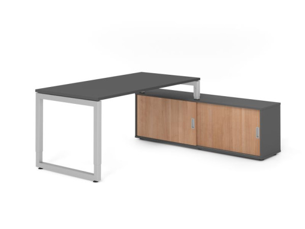 Hammerbacher Aufsatz-Schreibtisch RSE16, 160x80cm, Platte: Graphit, 25mm dick, Rahmen Silber, höheneinstellbar, Graphit / Nuss, VRSE16SB/G/S/G/N