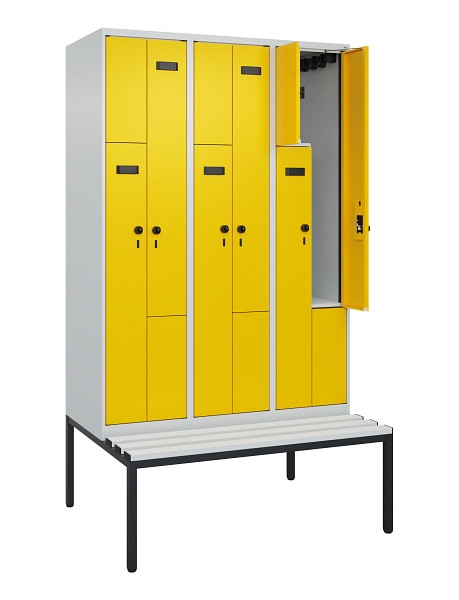 C+P Z-Spind Evolo PLUS, Bank, 6 Fächer, 2120x1200x815mm, 7035/1023, Drehriegel, Sitzfläche Kunststoff, Sitzbank, 0490537-326 S10055