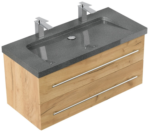 Posseik Badmöbel Granit G654 YAMO 100 cm 2 Hahnlöcher SoftClose eiche gold, YAMO100012000010DE
