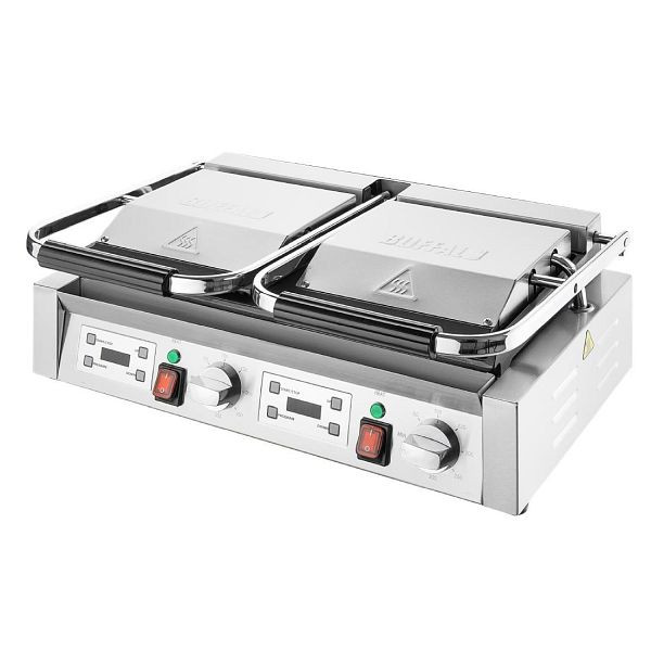 Buffalo Doppel-Kontaktgrill Flache Basis Geriffelte Oberplatte, CU612