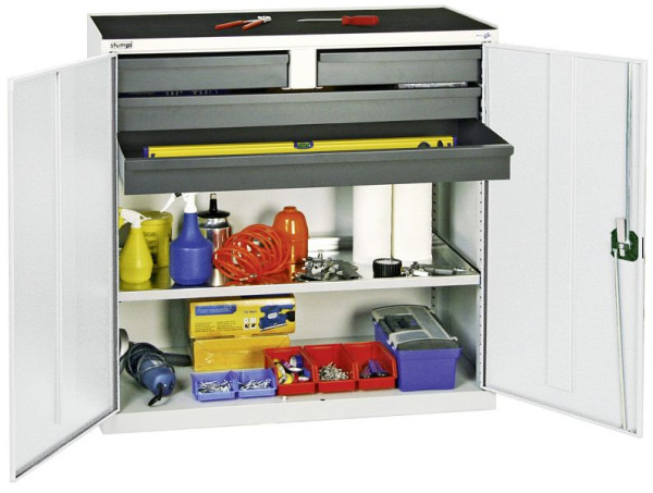stumpf Werkzeug- und Materialschrank Serie 3000, 7035/7035, 2 Schubladen 100 mm, 2 Schubladen 100 mm durchgehend, 1 Wannenboden, 3007407