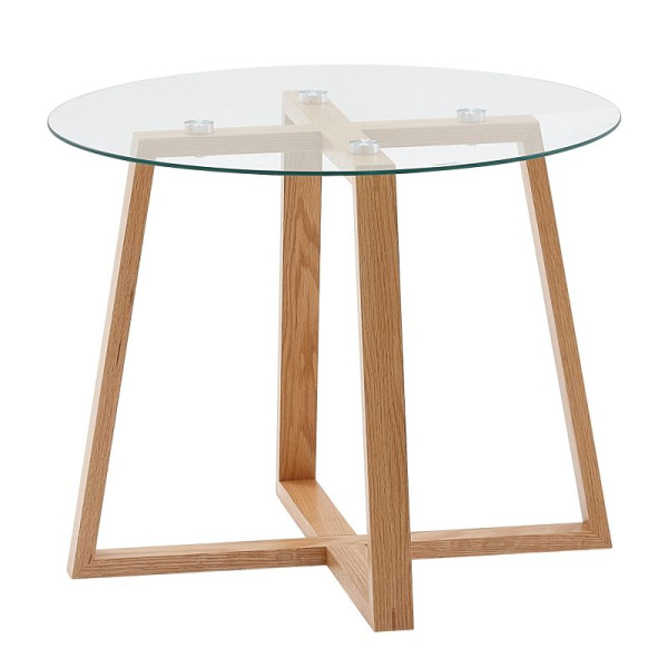 Wohnling Couchtisch 58x58x47 cm Sofatisch Eiche Massivholz/Glas Rund, Design Wohnzimmertisch Modern, Holztisch Stubentisch Klein, WL6.494