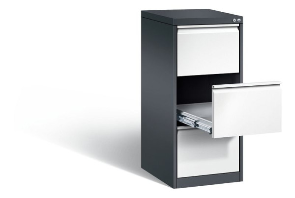 C+P Karteischrank Acurado, H1045xB433xT590mm, Farbe: Schwarzgrau / Verkehrsweiß, Griffleiste, 12423-321 S10021