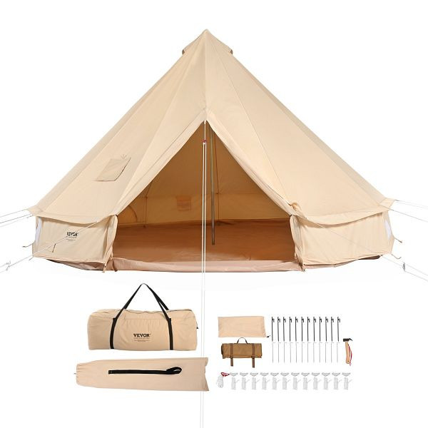 VEVOR Glockenzelt 5 x 3 m TC-Baumwolle mit hochfesten Eisenstangen und einer PVC-Bodenplane 8 Personen 8 Fenster Pyramidenzelt, FBZXZP5MMGBZ364SNV0