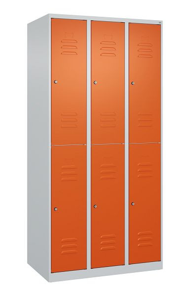 C+P Doppelstöckiger Spind Classic PLUS, 3 Abteile, 1850x900x500mm, 7035/2004, Zylinderschlösser, 080300-30 S10061