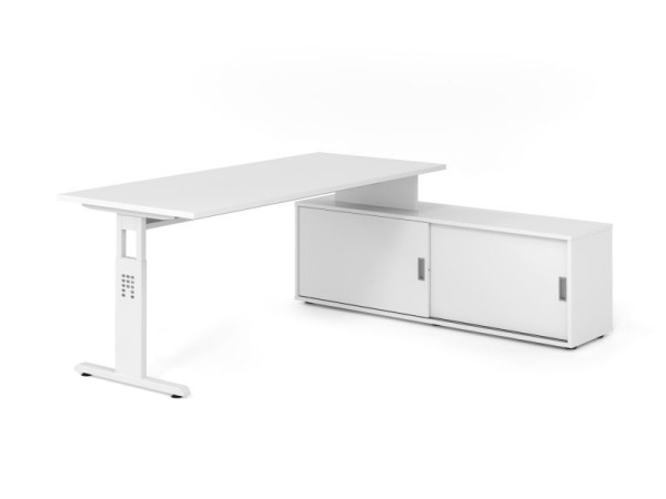 Hammerbacher Aufsatz-Schreibtisch OSE19, 180x80cm, Platte: Weiß, 25mm dick, T-Fuß Gestell Weiß, Ahorn, SB/W/W/W/W, VOSE19SB/W/W/W/W