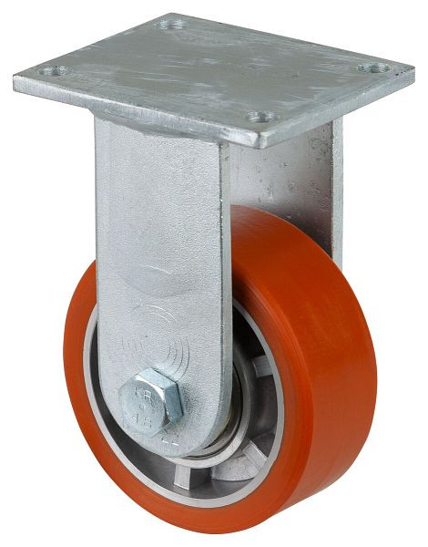 BS Rollen Schwerlastrolle, Bockrolle, Breite 40 mm, Ø100 mm, bis 200 kg, Guss-Polyurethan 95 Shore A, Radkörper Aluminium, Kugellager, RR110.B90.100