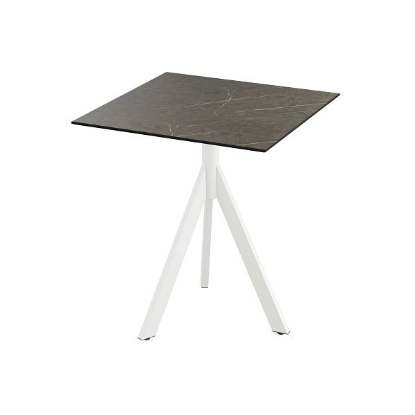 Feros Infinity Tripod Terrassentisch Weiß frame + Midnight Marble HPL Tischplatte 70x70 cm, 140021677