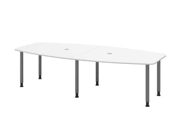 Hammerbacher Konferenztisch KT28C, 280 x 130 cm, Platte: Weiß, 25mm dick, 2 mm Duo-Kante, Gestell graphit, Rundrohr 6 cm, Arbeitshöhe 72-74 cm, VKT28C/W/G