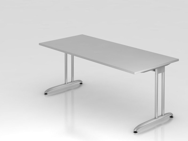 Hammerbacher Schreibtisch C-Fuß 180x80cm Grau, horizontale Kabelwanne, Arbeitshöhe 72 cm, VBS19/5/S