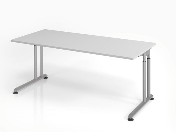 Hammerbacher Schreibtisch ZS19, 180 x 80 cm, Platte: Grau, 25 mm dick, ABS-Dickkante, Rechteckform, Silber, VZS19/5/S