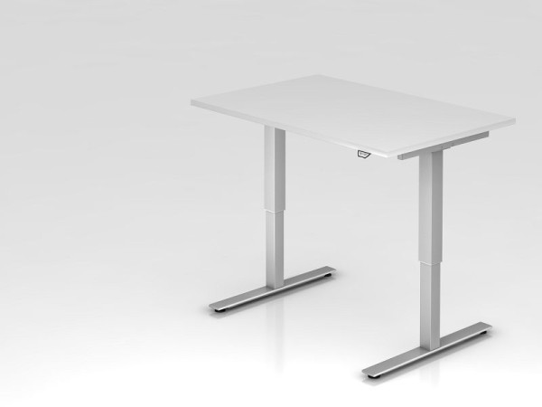 Hammerbacher Sitz-Steh-Schreibtisch elektrisch 120x80cm Weiß, Arbeitshöhe 73 - 119 cm, VXMST12/W/S