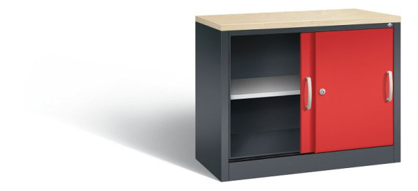 C+P Sideboard mit Schiebetüren Acurado, H720xB1000xT400mm, Farbe: Schwarzgrau / feuerrot, Bügelgriff, 2 OH, 5725-00 S10083